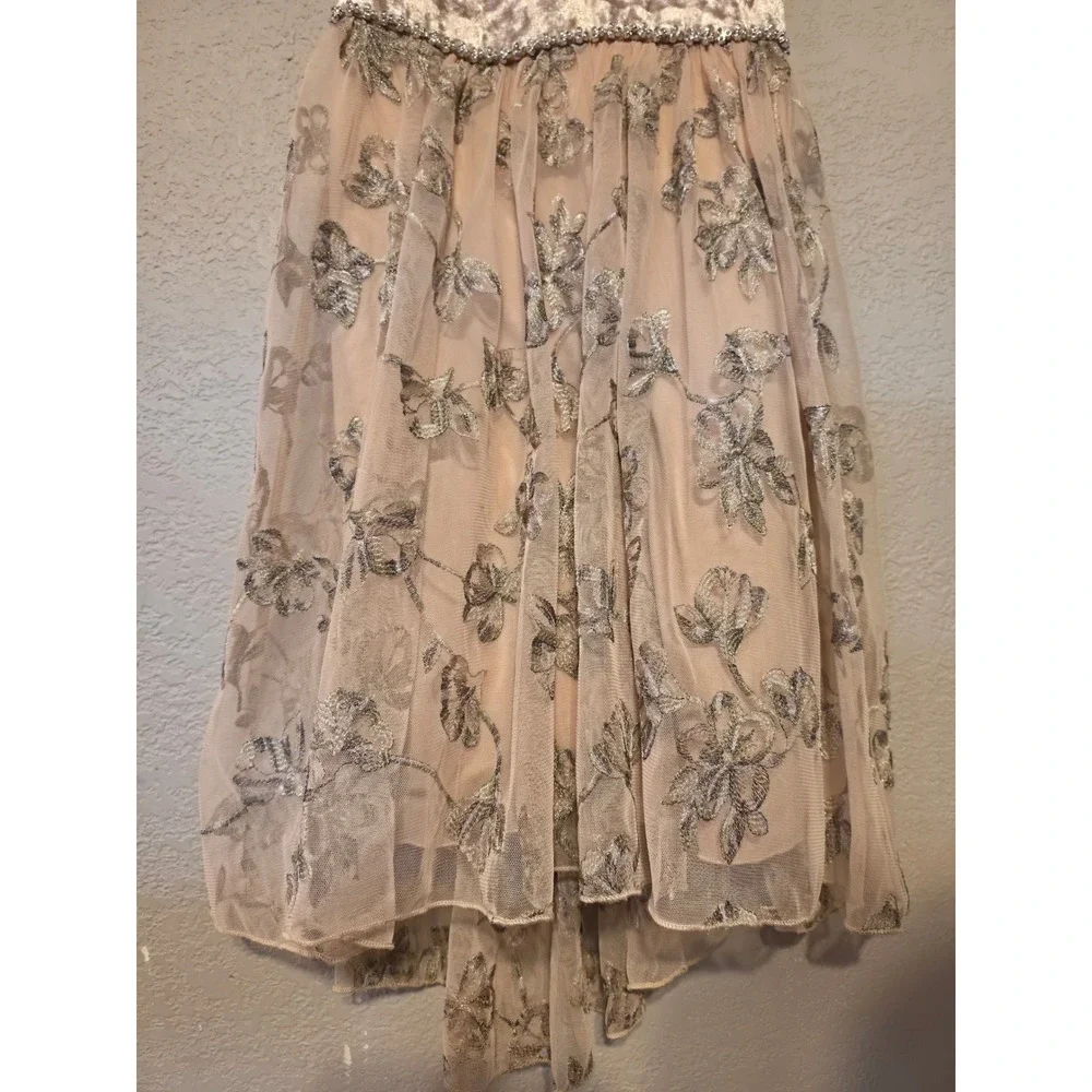 Speechless Girls Champagne Velvet & Floral Tulle High-Low Formal Dress Size 14